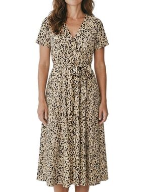 EVRI Leopard Print Wrap Maxi Dress Tie Waist Short Sleeve Size 0X